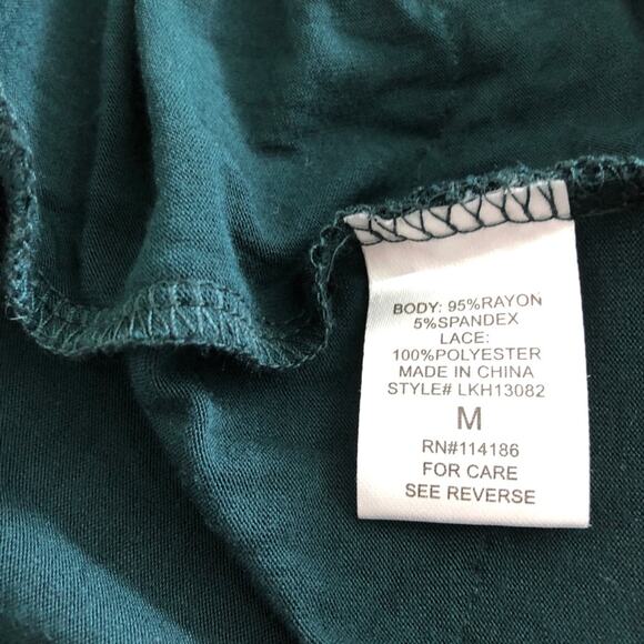 Mod X NWT Off Shoulder Lace Trim Teal Green Blouse 3/4 Sleeve Crochet Size M - Picture 5 of 8